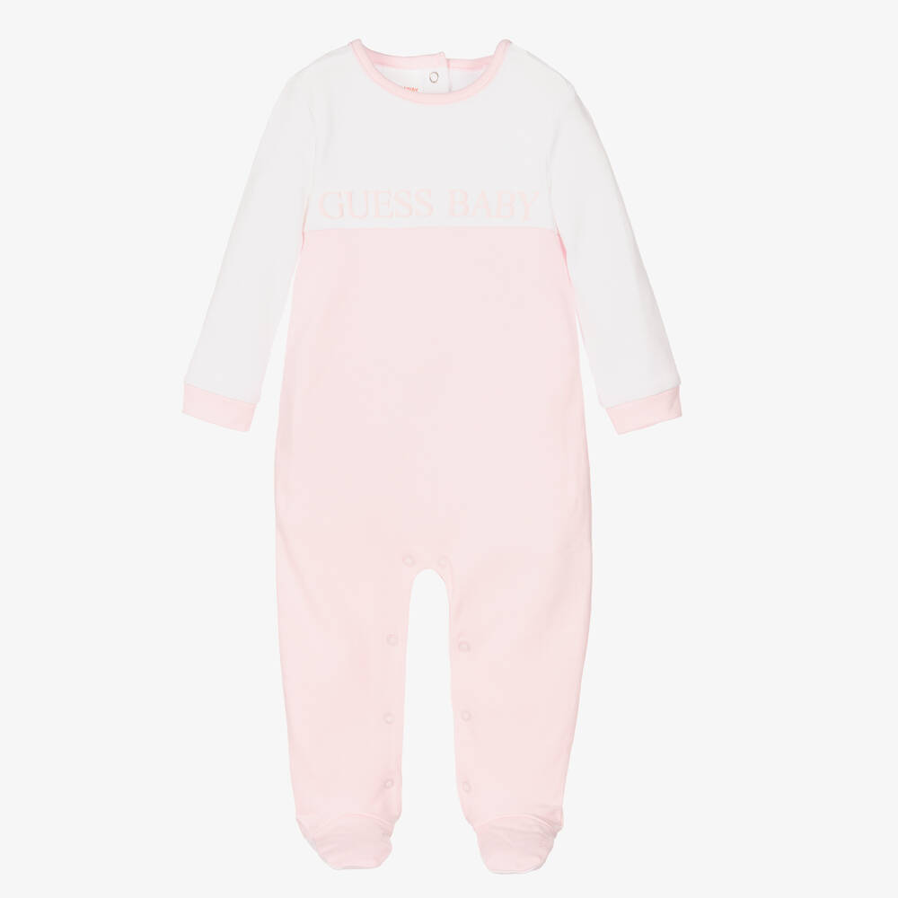 Guess - Pink Cotton Logo Babygrow | Childrensalon