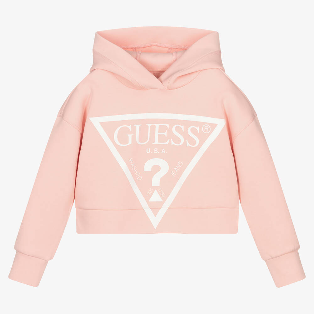 Guess - Pink Cotton Logo Hoodie | Childrensalon