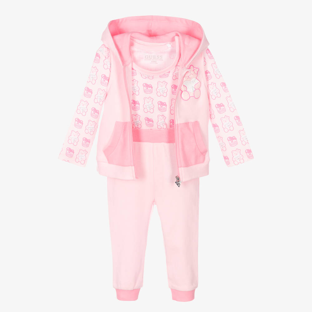Guess - Pink Cotton Logo Trouser Set | Childrensalon