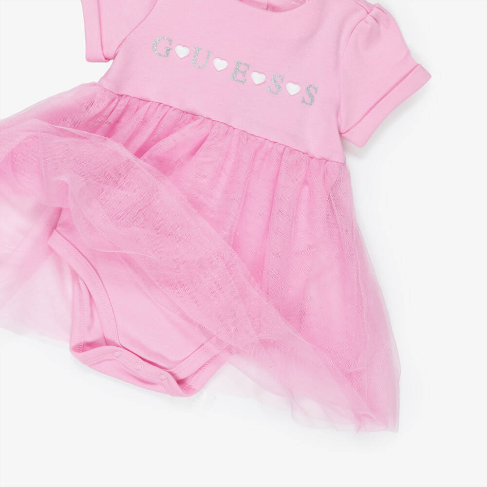 Guess-Pink Cotton & Tulle Onesie Dress | Childrensalon Outlet