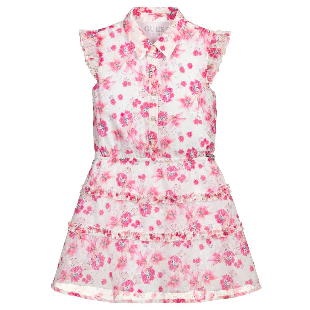 Guess - Розовое шифоновое платье с цветами | Childrensalon