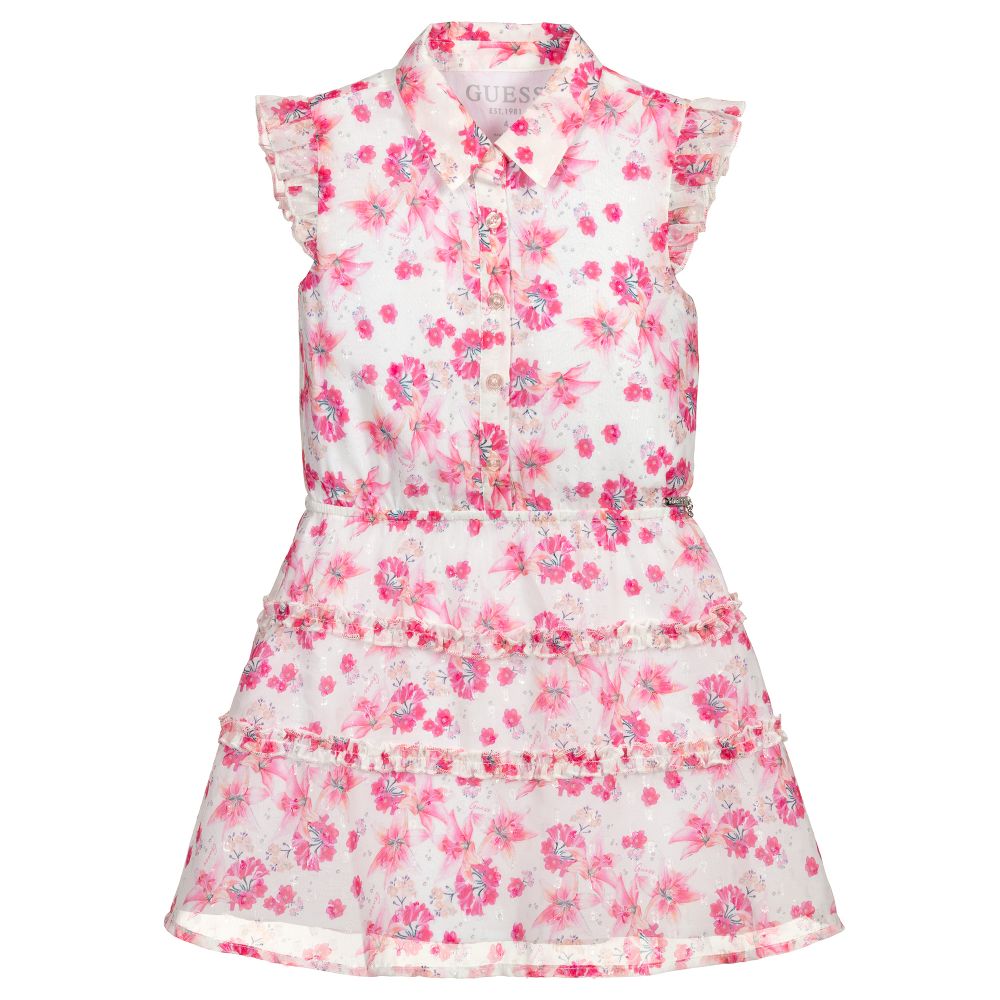 Guess - Pinkes, geblümtes Chiffonkleid | Childrensalon