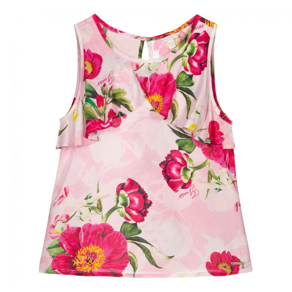 Guess-توب فيسكوز لون زهري بطبعة ورود للبنات | Childrensalon Outlet