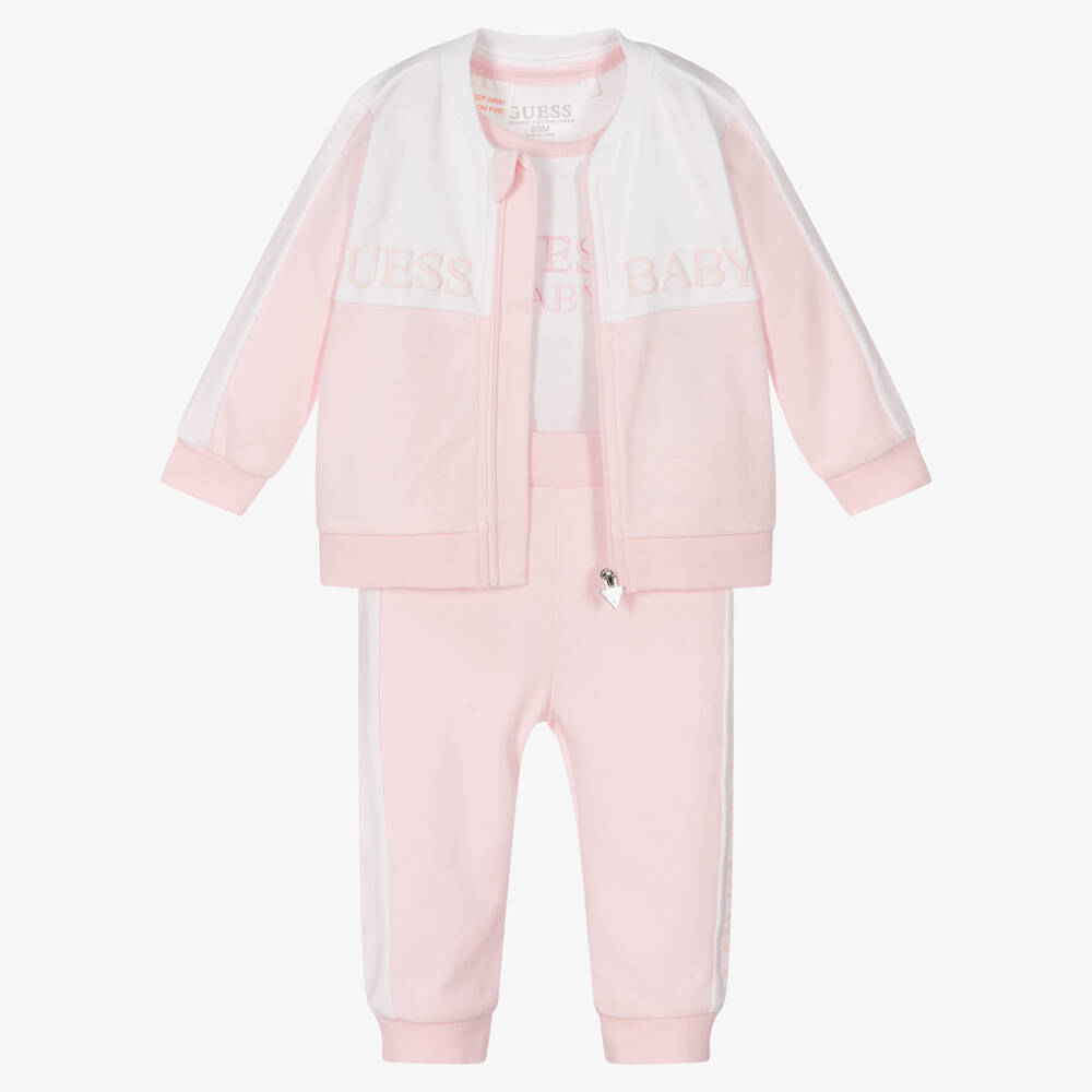 Guess - Pink Logo Baby Tracksuit Set | Childrensalon