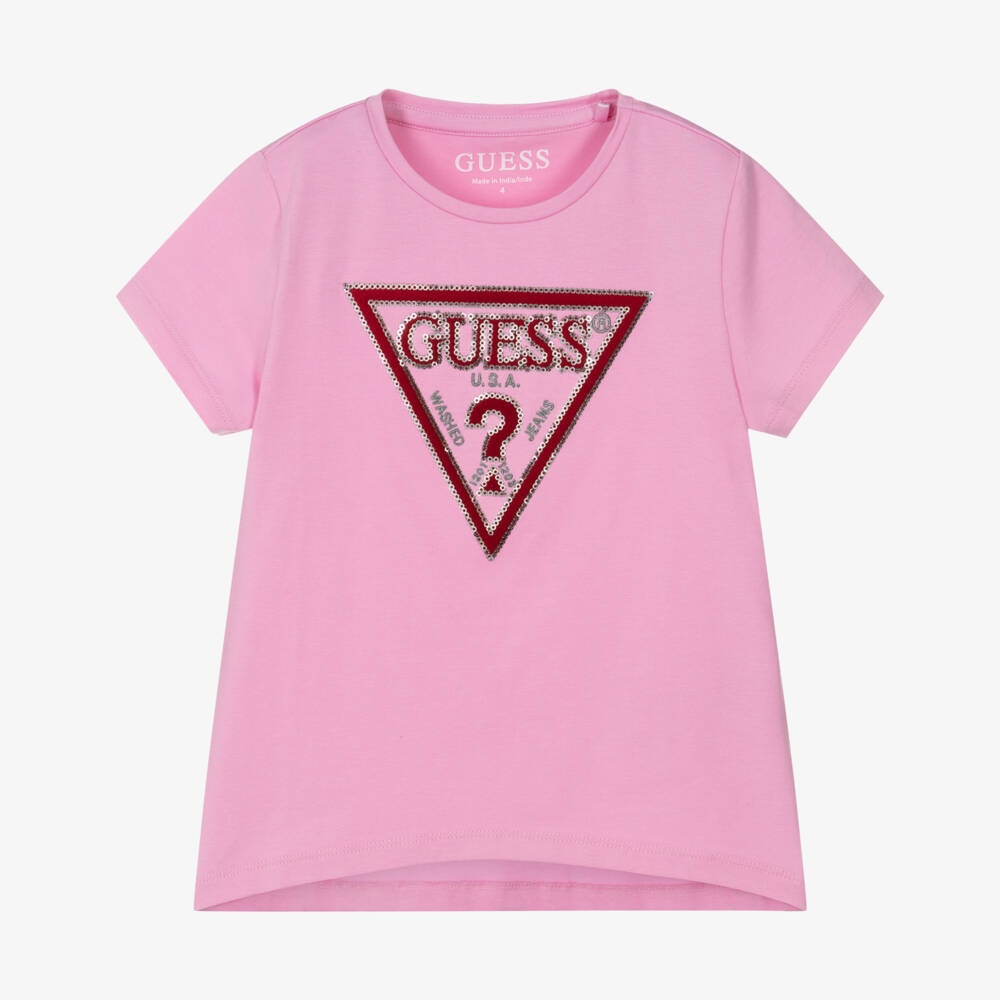 Guess-Розовая футболка с логотипом для девочек | Childrensalon Outlet