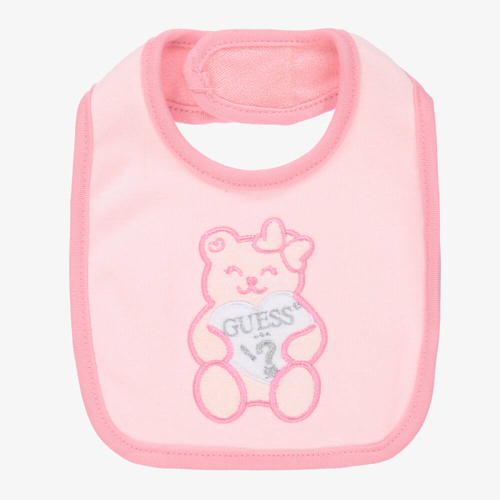 Guess - Pink Organic Cotton Baby Bib | Childrensalon