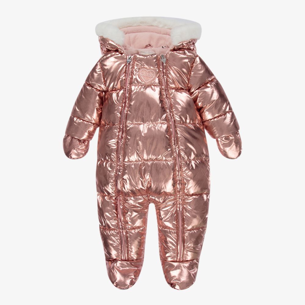Guess - Pink Puffer Baby Snowsuit | Childrensalon