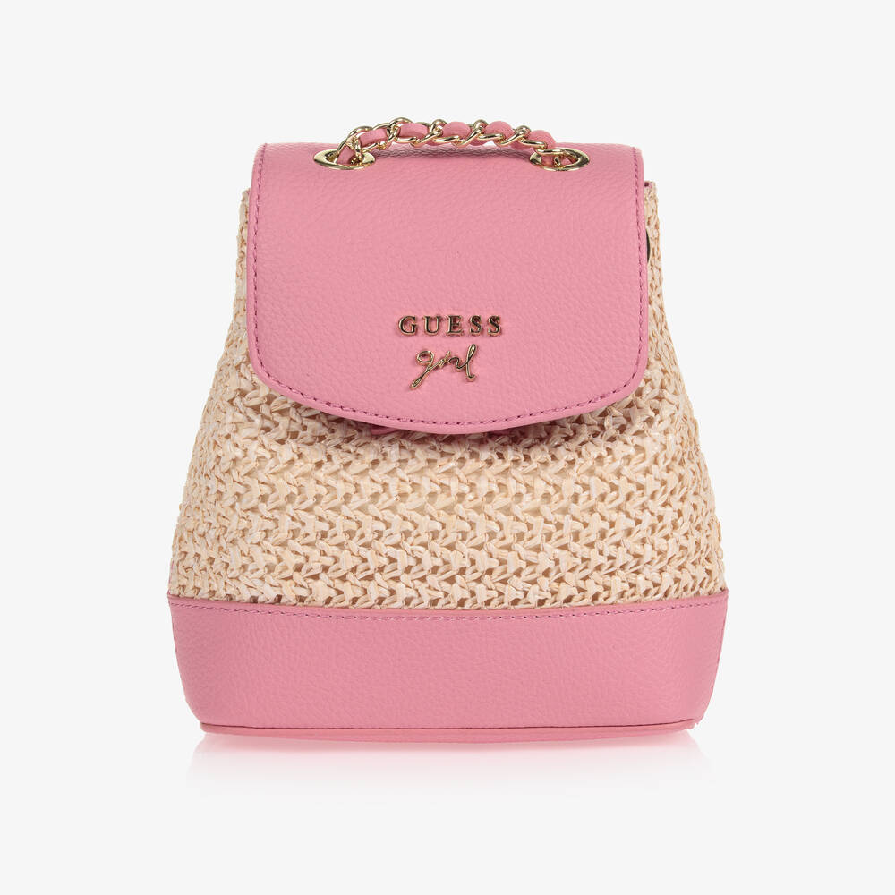 Guess - Pink Straw Backpack (16cm) | Childrensalon