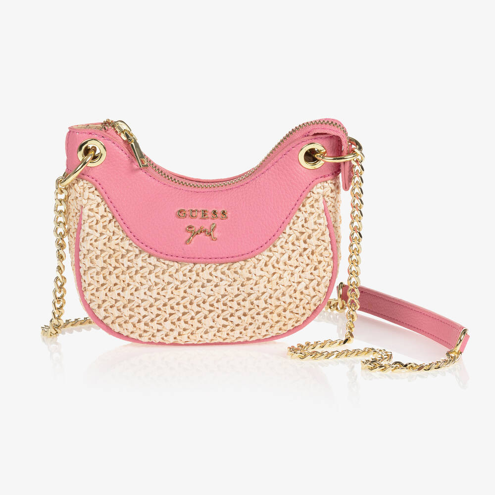 Guess - Pink Straw Shoulder Bag (12cm) | Childrensalon