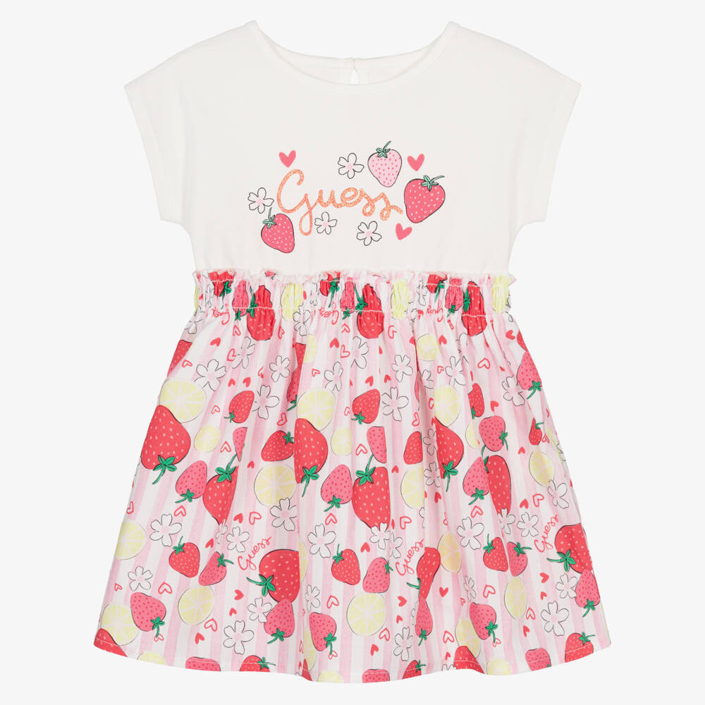 Guess-Pink Strawberry Print Logo Dress | Childrensalon Outlet