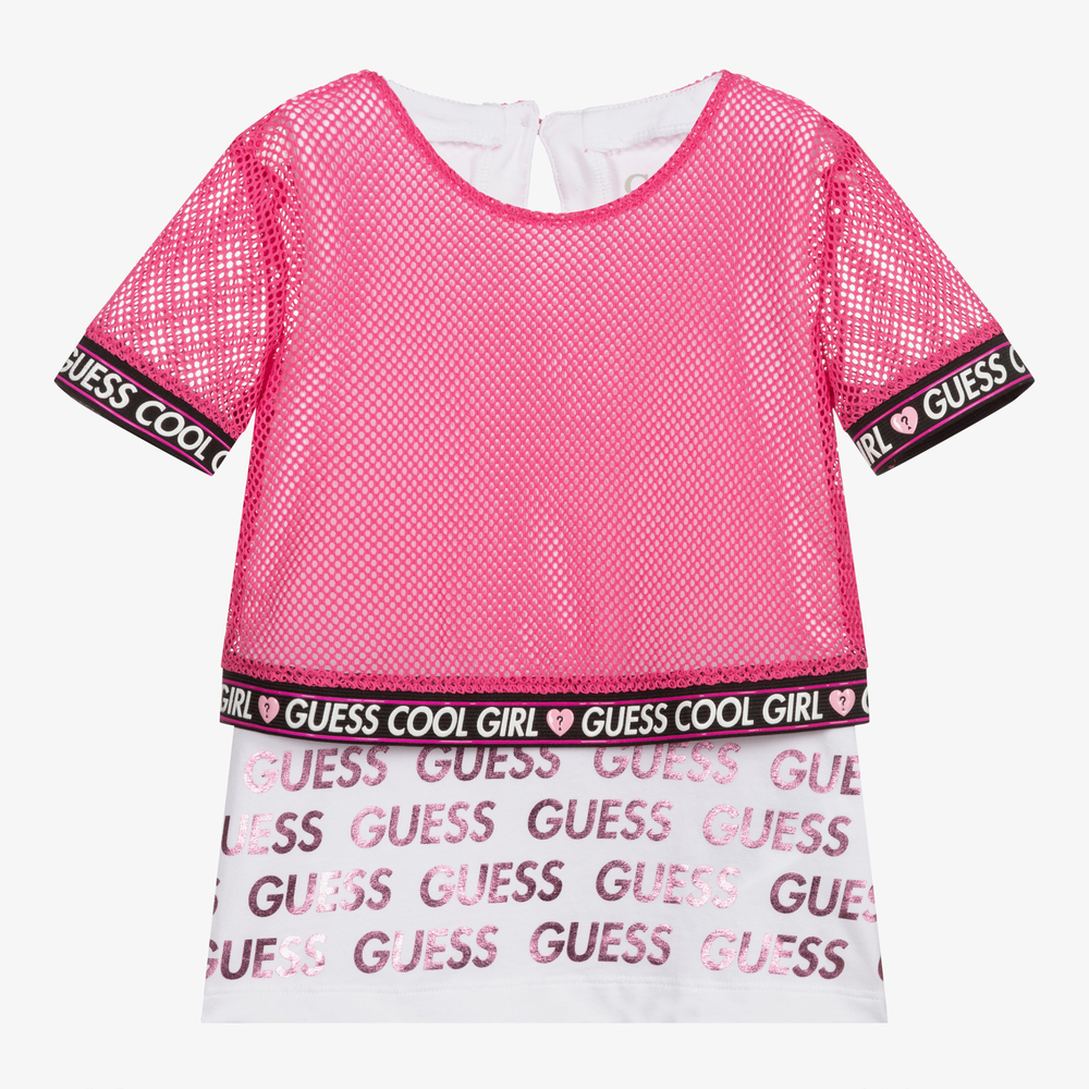 Guess - T-shirt rose et blanc | Childrensalon