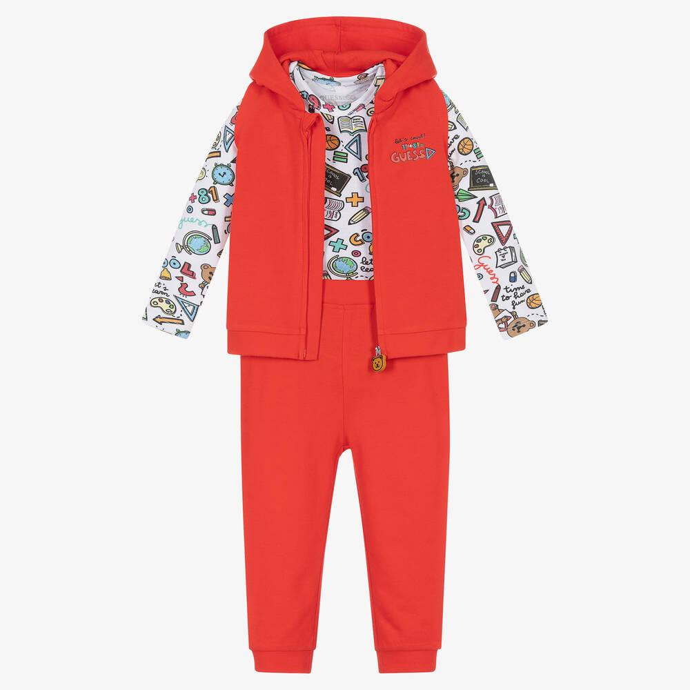 Guess - Red & White Cotton Joggers Set | Childrensalon