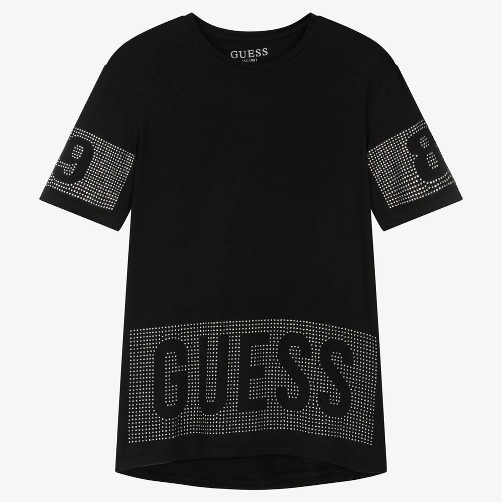 Guess - Teen Black Diamanté T-Shirt | Childrensalon