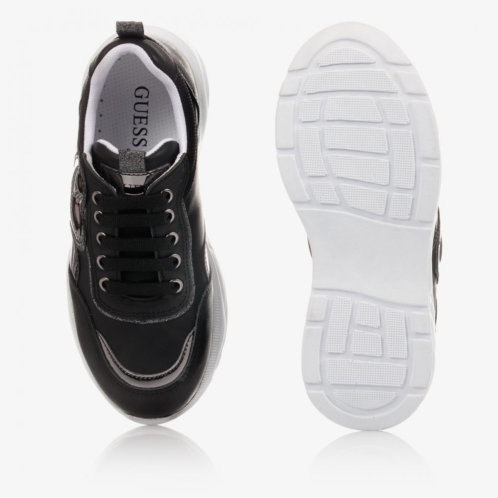 Guess-ترينرز تينز بناتي جلد وقماش لون أسود وفضي | Childrensalon Outlet