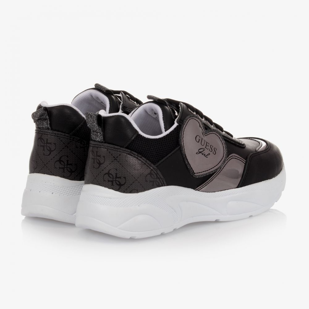 Guess-ترينرز تينز بناتي جلد وقماش لون أسود وفضي | Childrensalon Outlet