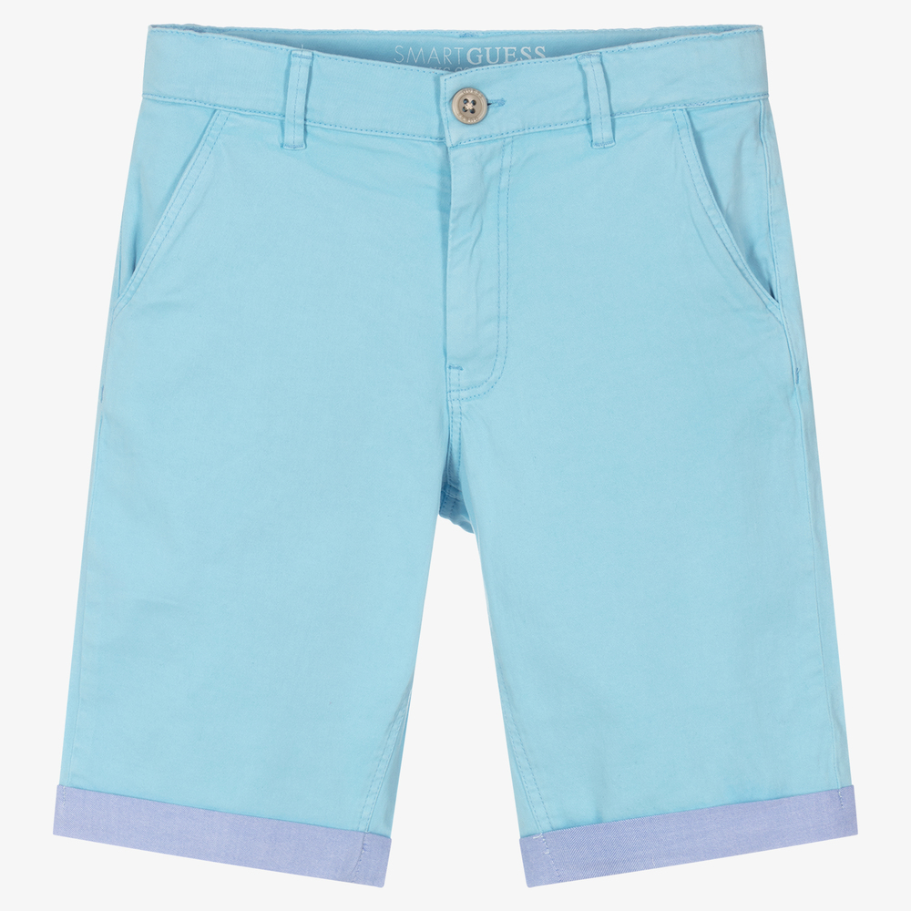 Guess-شورت تينز ولادي قطن عضوي لون أزرق سماوي | Childrensalon Outlet