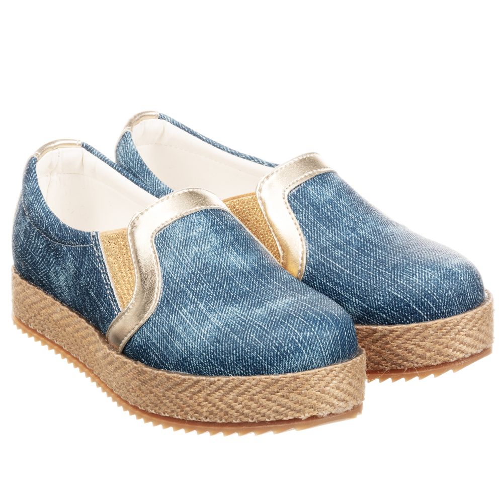 Teen Blue Gold Slip On Shoes