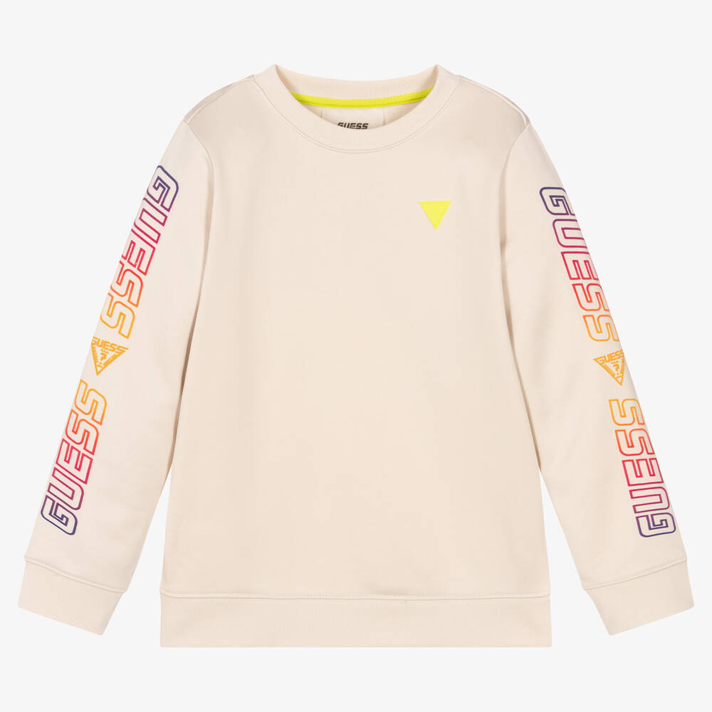 Guess - Teen Boys Beige Jersey Logo Sweatshirt  | Childrensalon