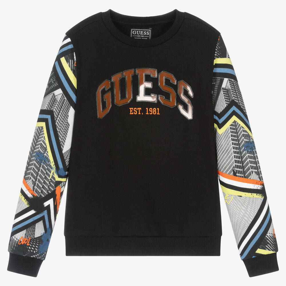 Guess - Teen Boys Black Cotton Logo Sweatshirt | Childrensalon