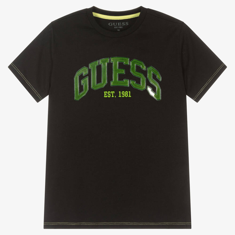 Guess - Schwarzes Teen Baumwoll-T-Shirt (J) | Childrensalon