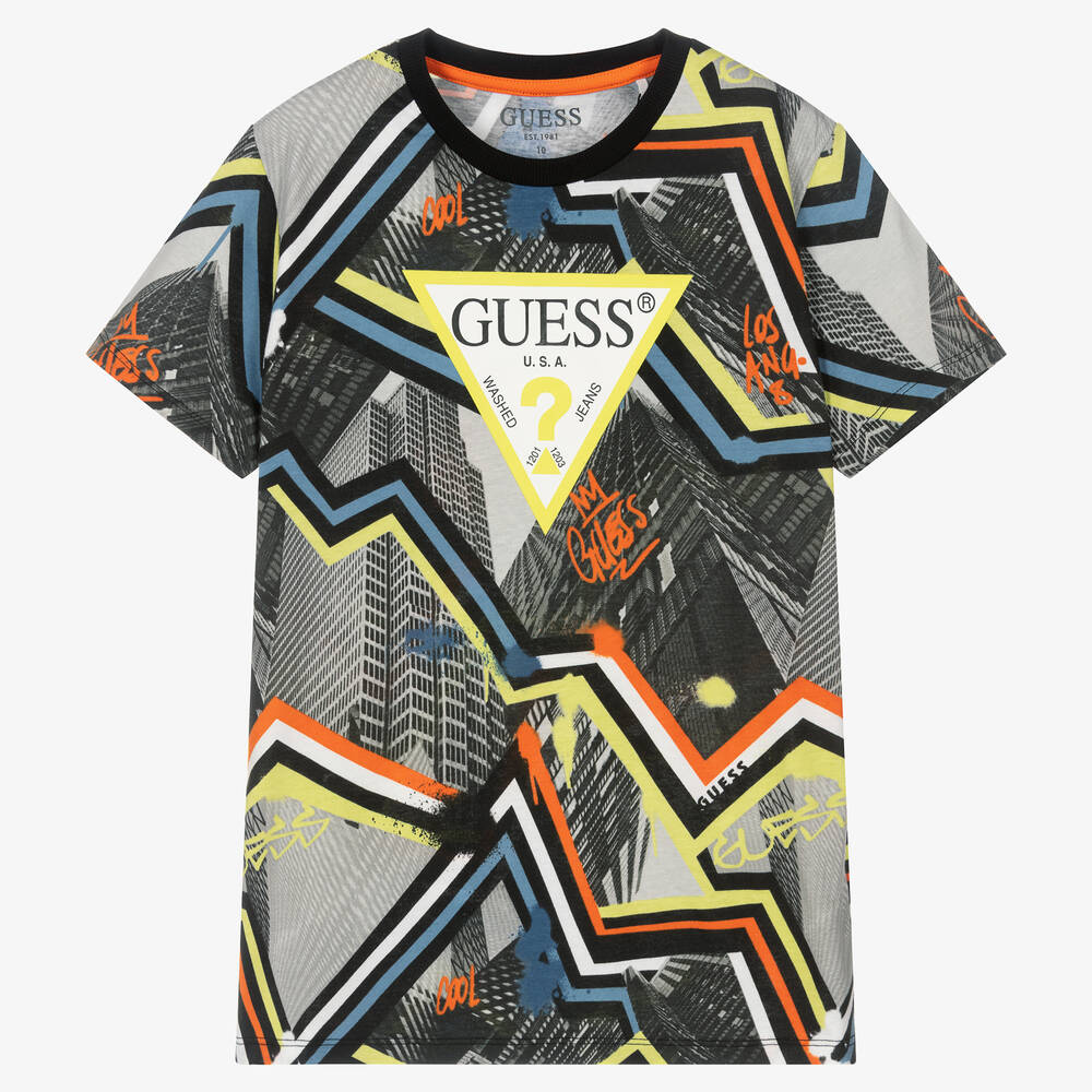 Guess - Teen Boys Black Cotton Printed T-Shirt | Childrensalon