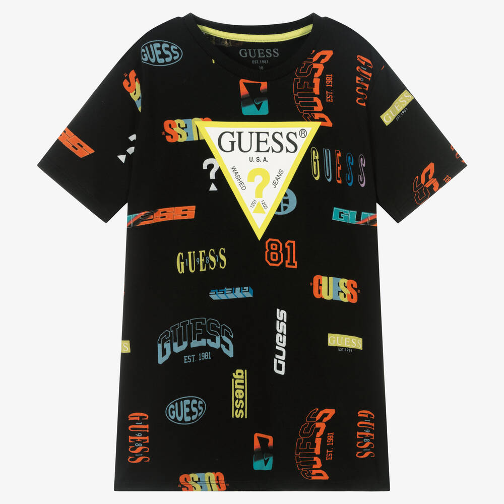 Guess - Черная хлопковая футболка с принтом | Childrensalon