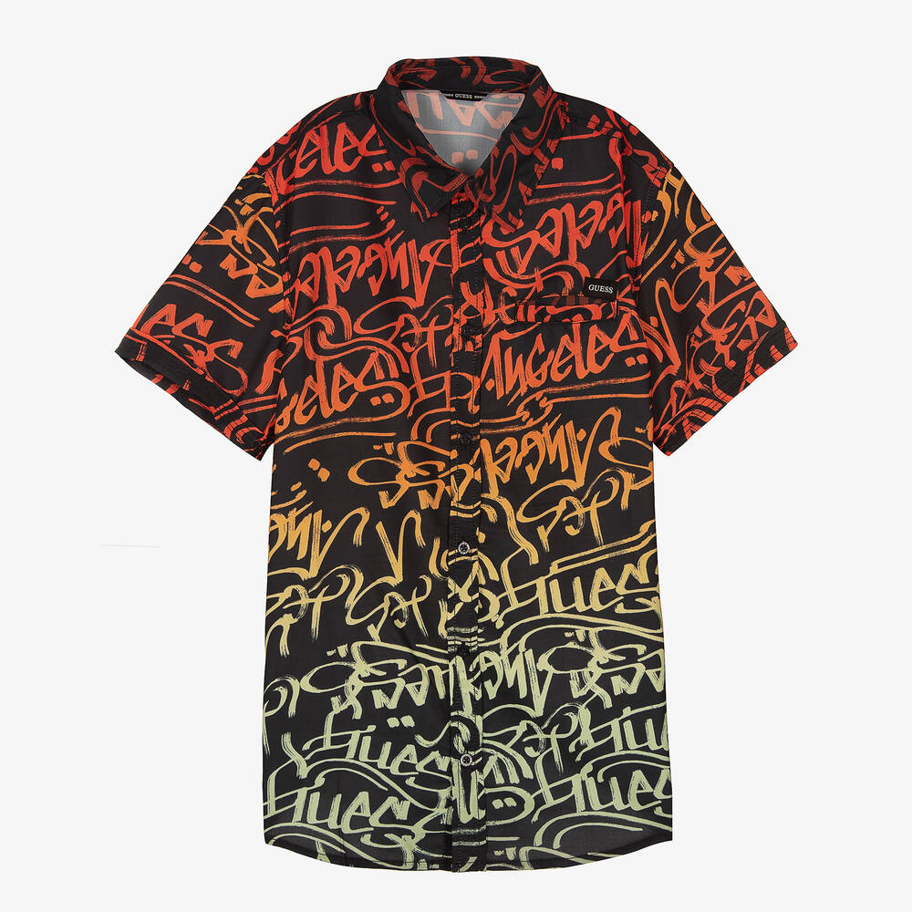 Guess - Teen Boys Black & Orange Logo Shirt | Childrensalon