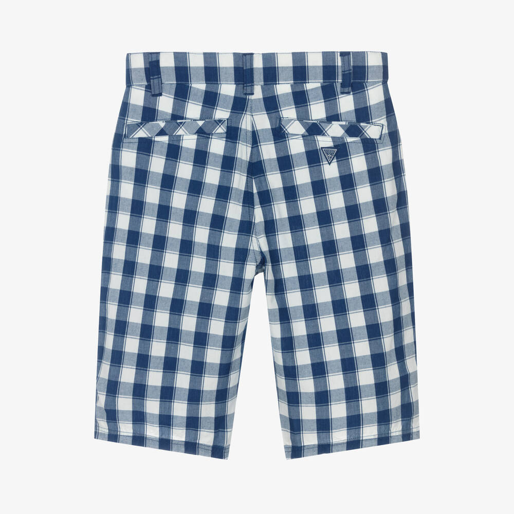 Guess-Teen Boys Blue Check Cotton Shorts | Childrensalon Outlet