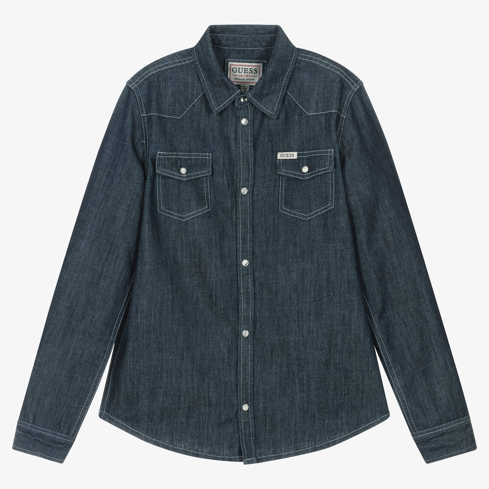 Guess - Blaues Teen Chambray-Baumwollhemd | Childrensalon