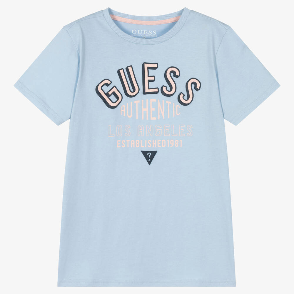 Guess - T-shirt bleu en coton ado garçon | Childrensalon