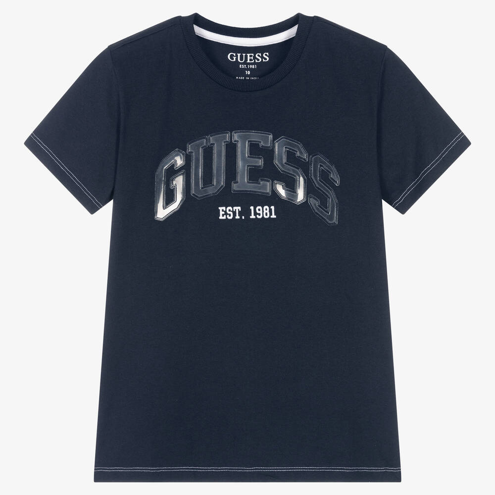 Guess - Teen Boys Blue Cotton Logo T-Shirt | Childrensalon