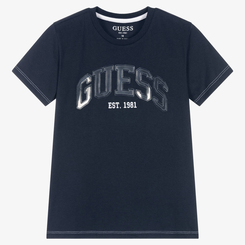 Guess - T-shirt bleu en coton ado garçon | Childrensalon