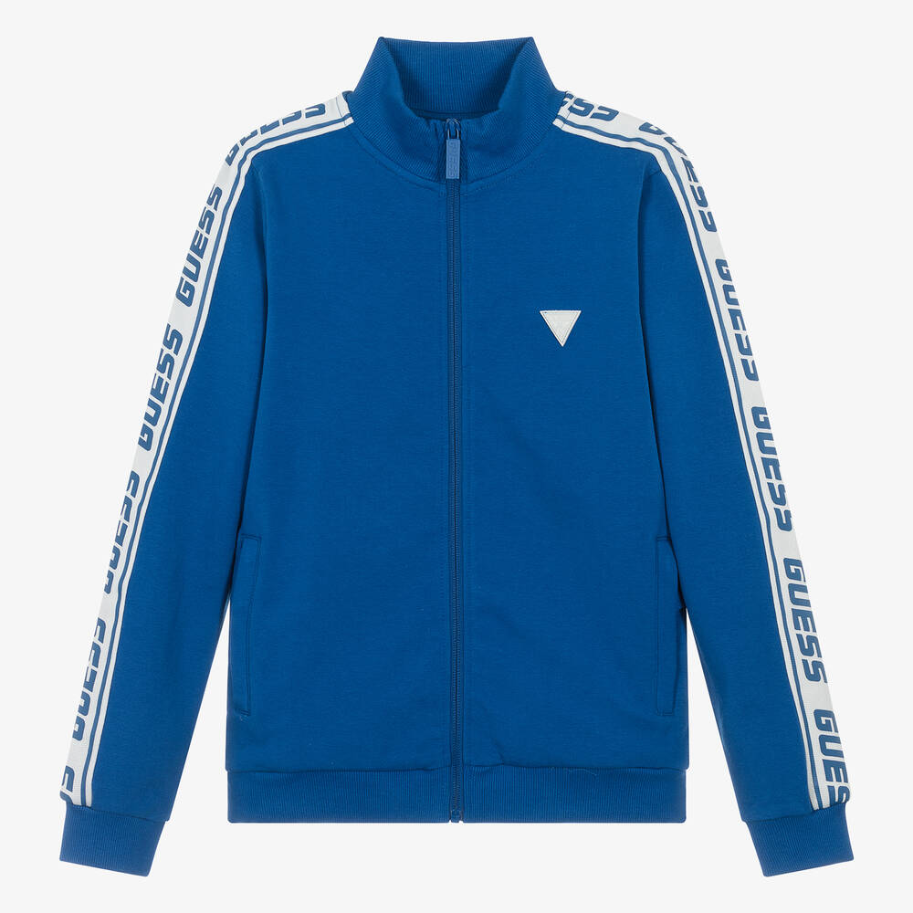 Teen Boys Blue Cotton Zip Up Track Top