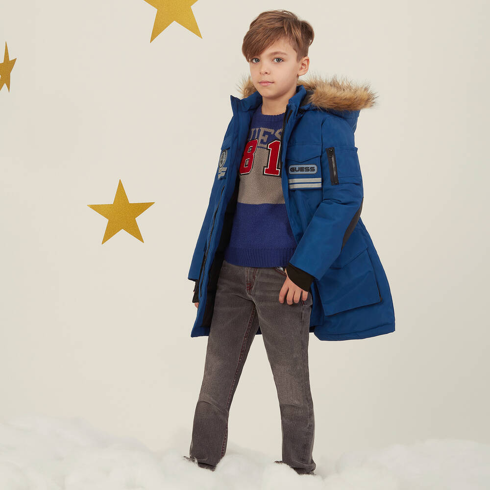 Guess Teen Boys Blue Hooded Coat Childrensalon Outlet