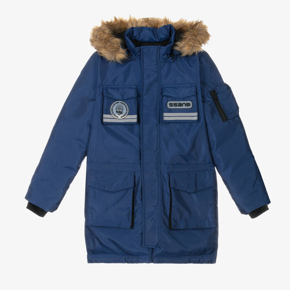 Guess Teen Boys Blue Hooded Coat Childrensalon Outlet