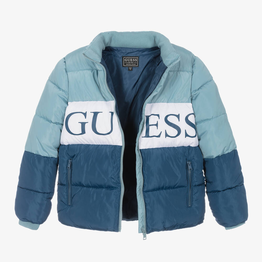 Guess-Teen Boys Blue Hooded Puffer Jacket | Childrensalon Outlet