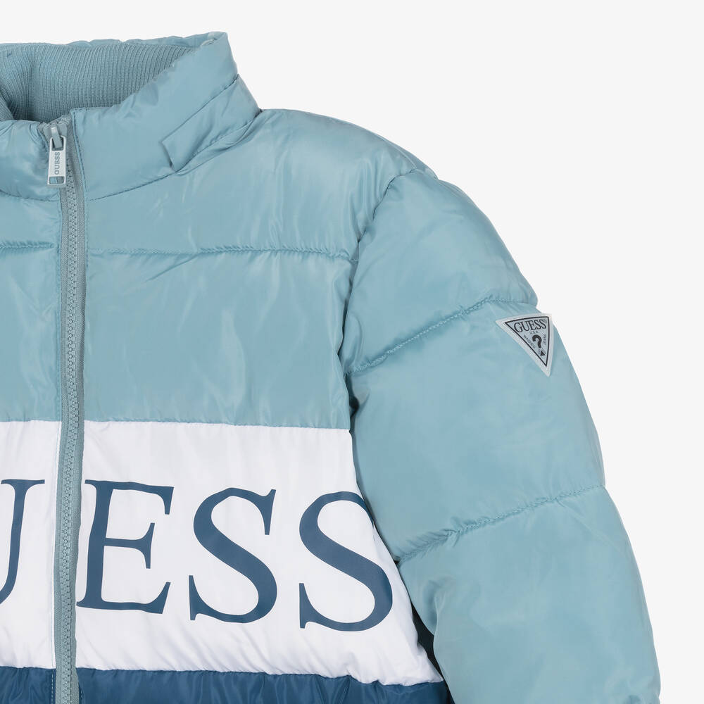 Guess-Teen Boys Blue Hooded Puffer Jacket | Childrensalon Outlet