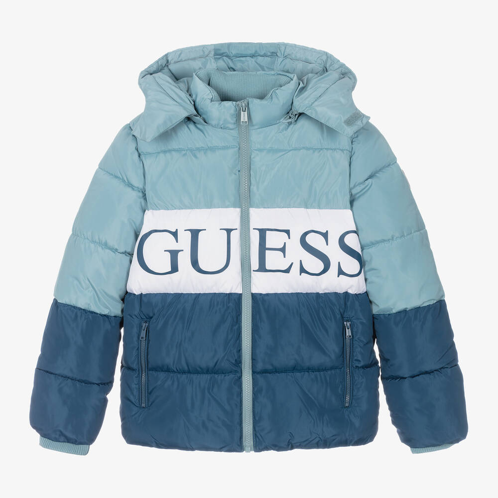 Guess - Teen Boys Blue Hooded Puffer Jacket | Childrensalon