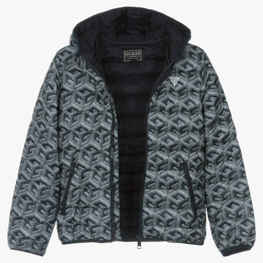 Guess-Teen Boys Blue Monogram Puffer Jacket | Childrensalon Outlet