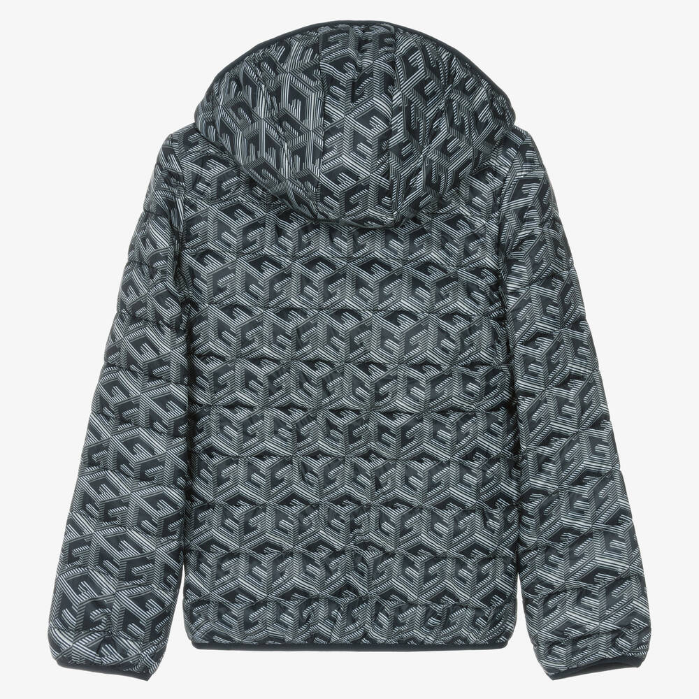 Guess-Teen Boys Blue Monogram Puffer Jacket | Childrensalon Outlet
