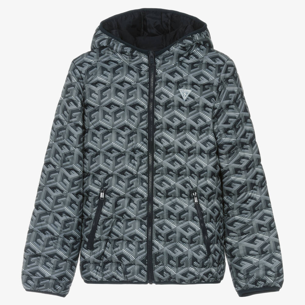 Guess - Teen Boys Blue Monogram Puffer Jacket | Childrensalon