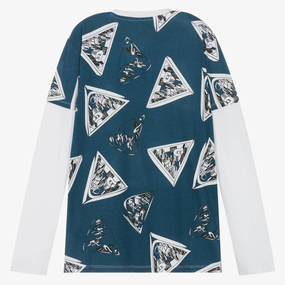 Guess-توب قطن لون أسود وأبيض تينز ولادي | Childrensalon Outlet