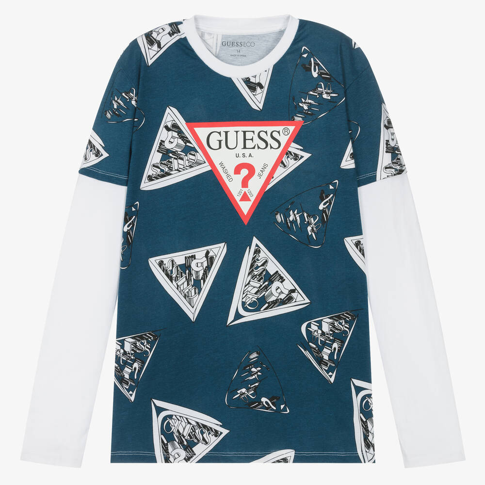 Guess - Haut bleu à imprimé triangles ado | Childrensalon