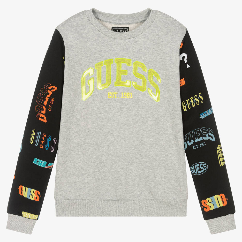 Guess-Teen Boys Grey Cotton Logo Sweatshirt | Childrensalon Outlet