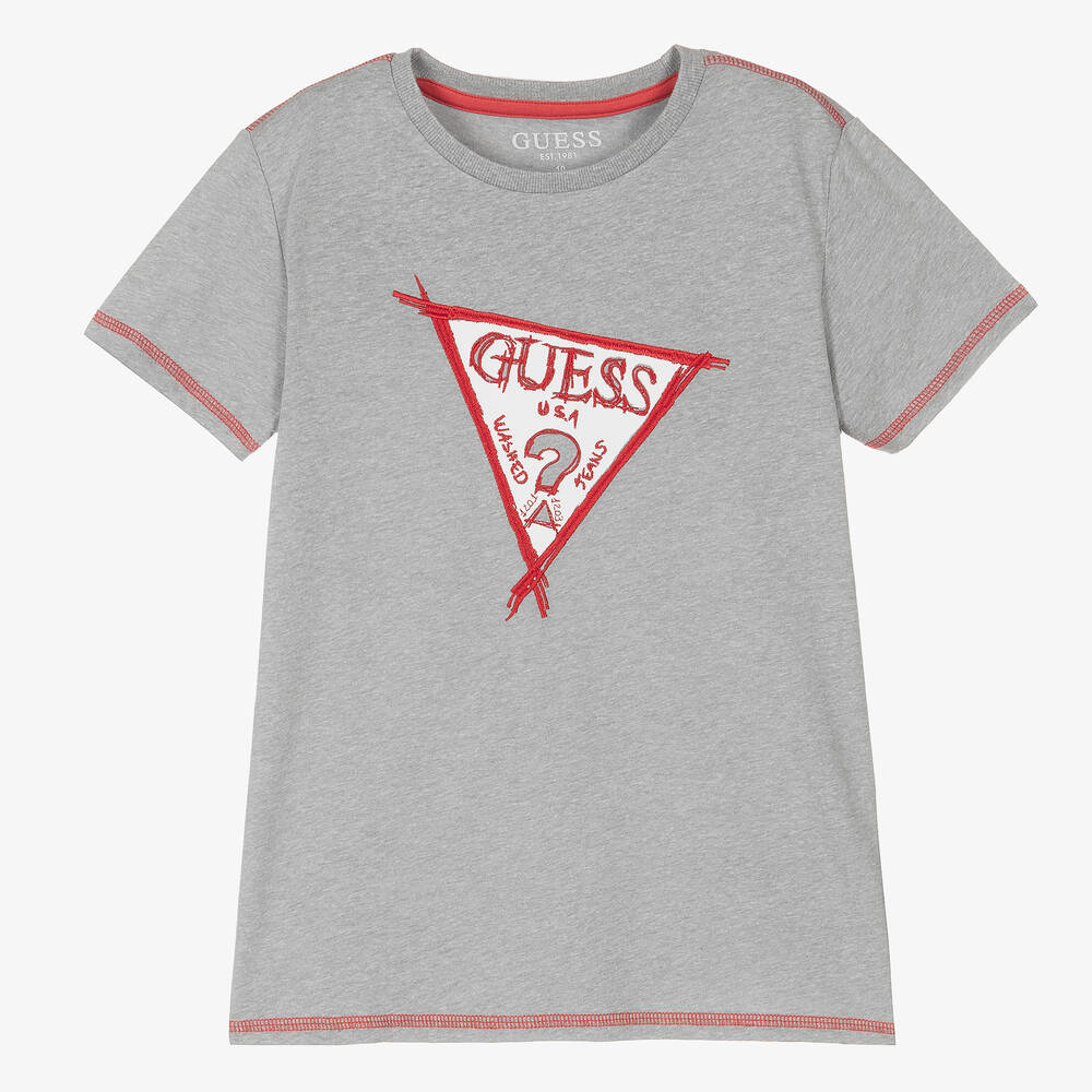 Guess - Teen Boys Grey Logo T-Shirt | Childrensalon