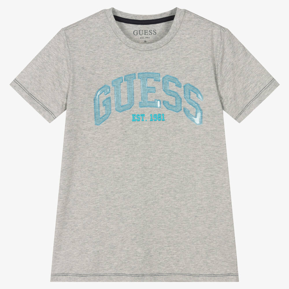 Guess - Teen Boys Grey Marl Cotton Logo T-Shirt | Childrensalon