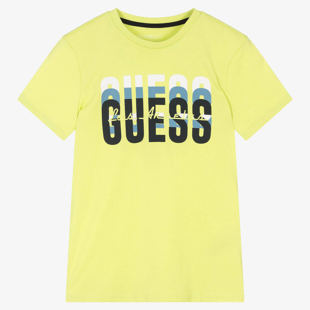 Guess - تيشيرت تيز ولادي قطن لون أخضر ليموني | Childrensalon