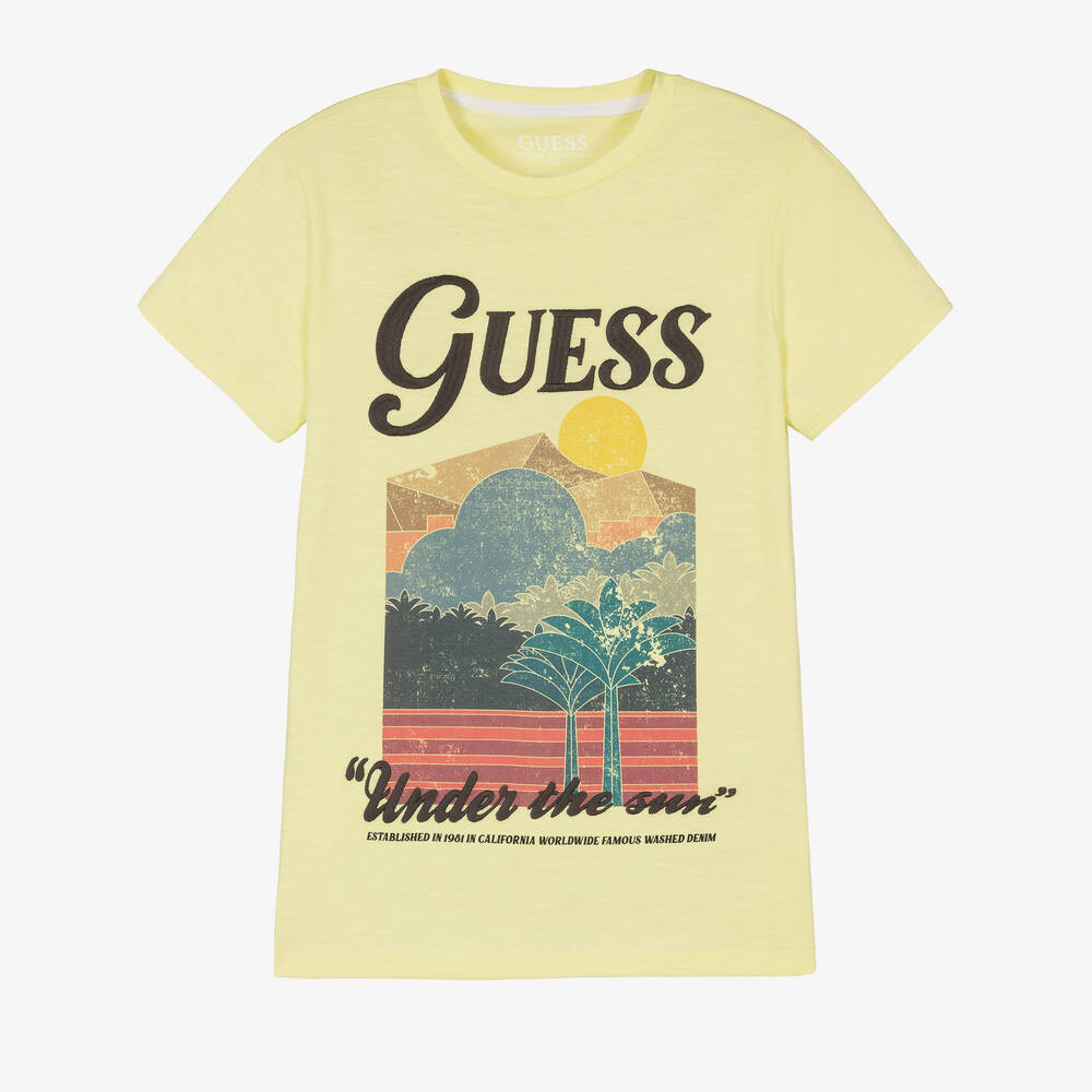 Guess - T-shirt vert citron à motif ado | Childrensalon