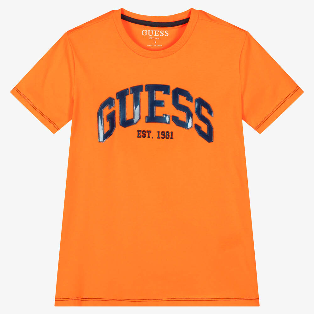 Guess - Teen Boys Orange Cotton Logo T-Shirt | Childrensalon