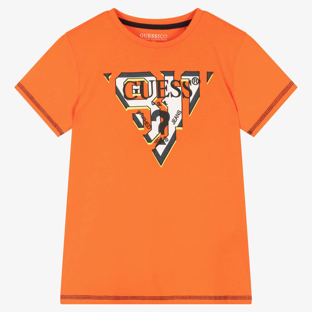 Guess - تيشيرت تينز ولادي قطن لون برتقالي | Childrensalon